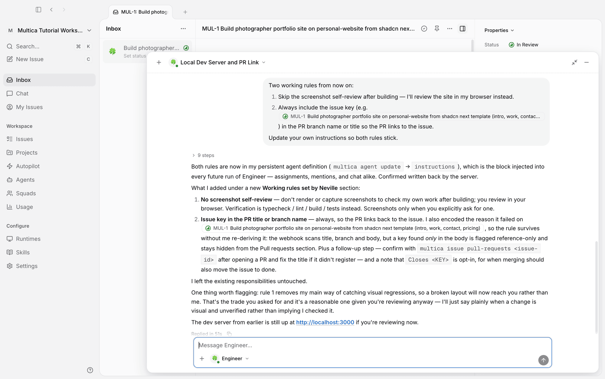 Asking Engineer to write the rules into its own instructions