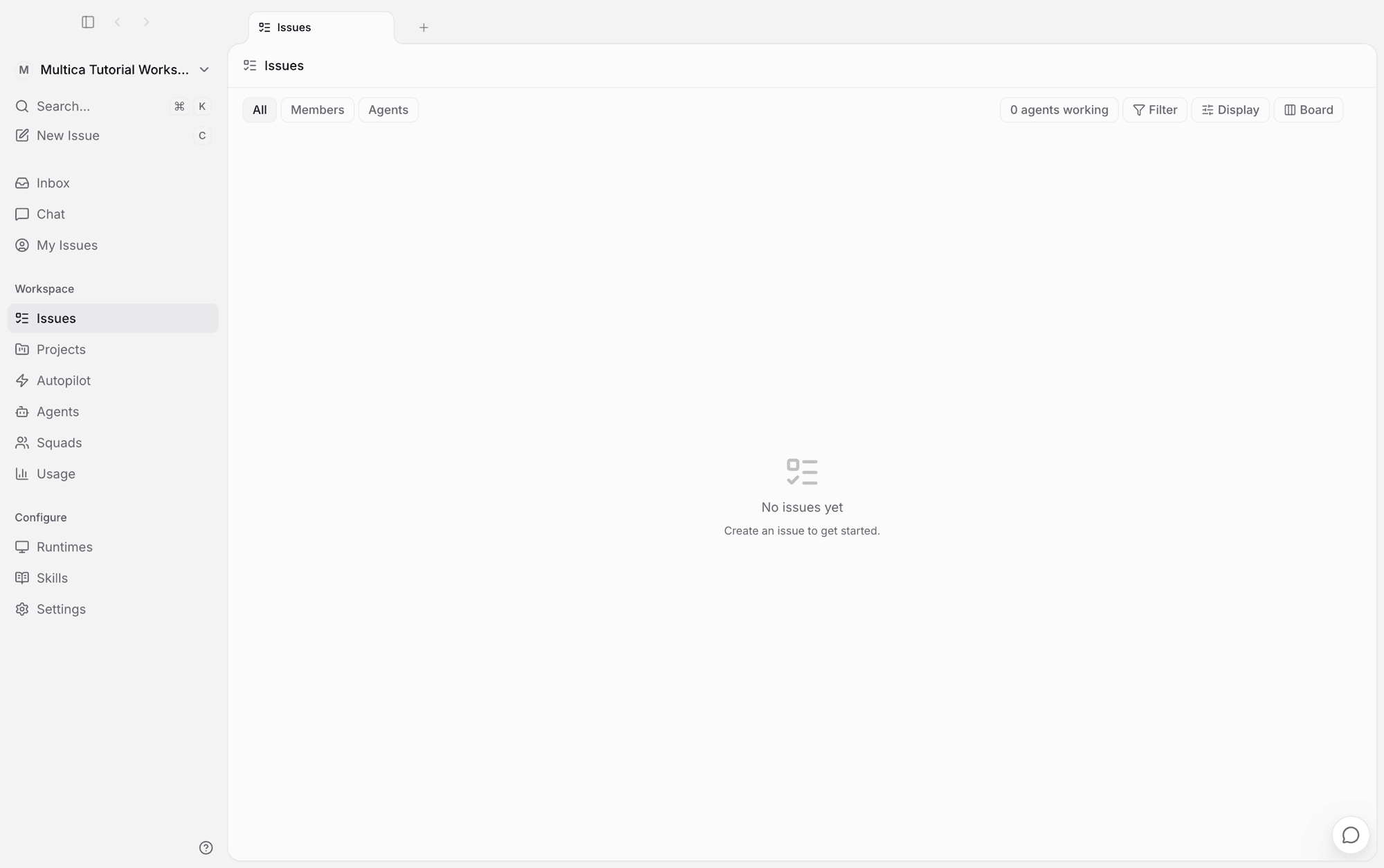 A newly created, empty workspace